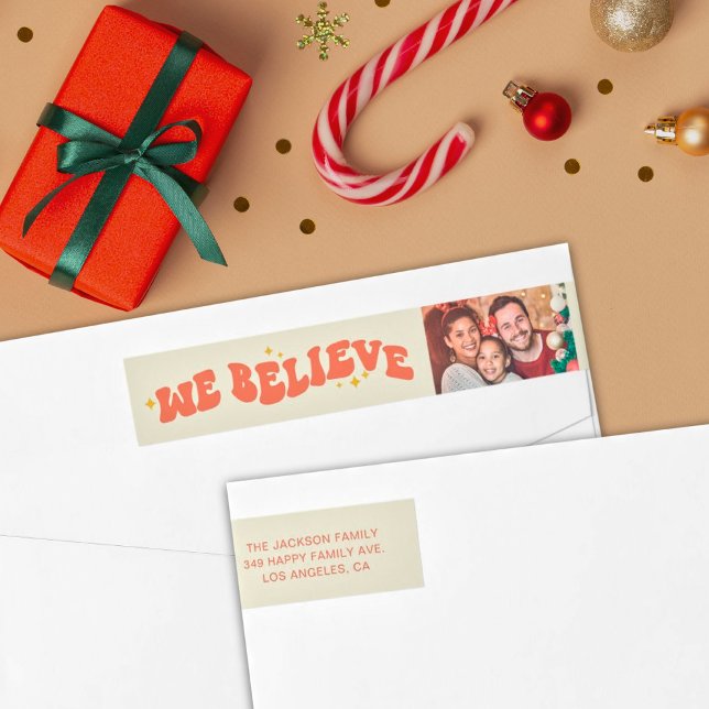 We believe retro vibes Christmas typography photo Wrap Around Label (Creator Uploaded)