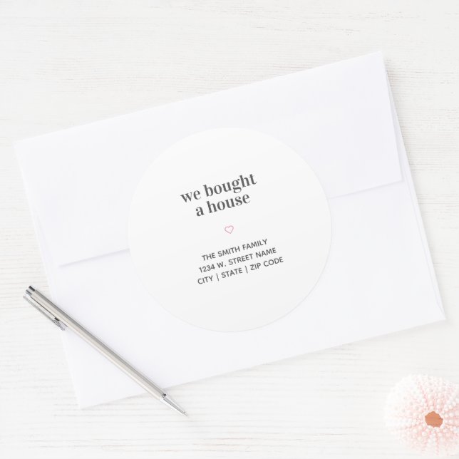 We Bought a House Simple Pink Heart  Classic Round Sticker (Envelope)