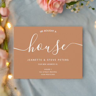 We bought a house terracotta script moving announcement postcard