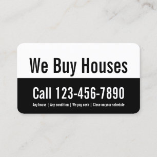 We Buy Houses Black and White Promotional Template Business Card