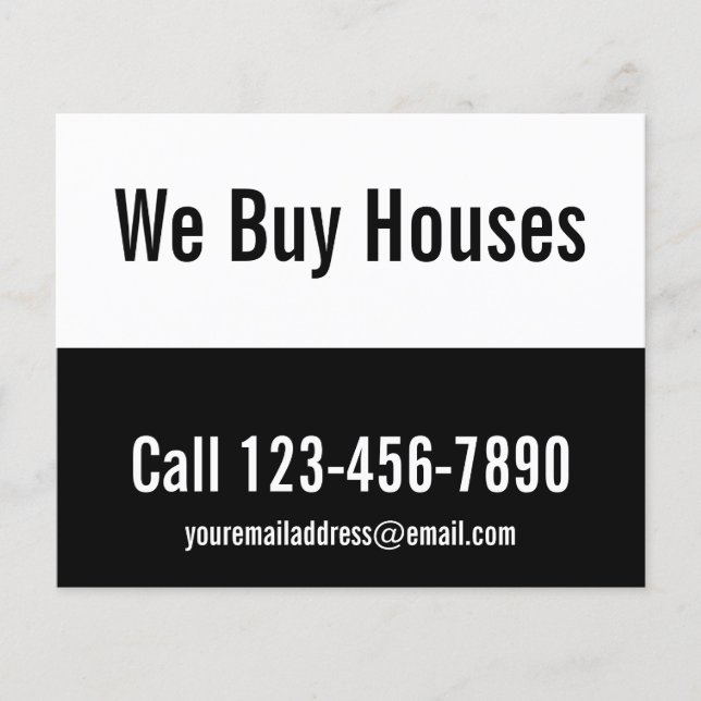 We Buy Houses Black and White Promotional Template Flyer (Front)