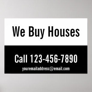 We Buy Houses Black and White Promotional Template Poster