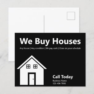 We Buy Houses Black and White Real Estate Business Postcard