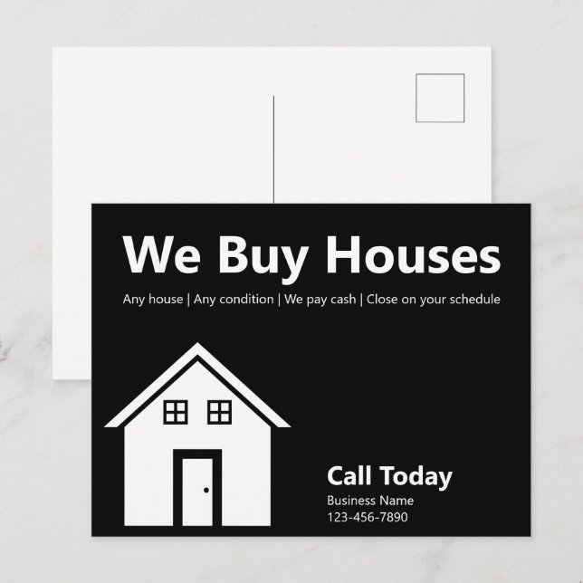 We Buy Houses Black and White Real Estate Business Postcard (Front/Back)