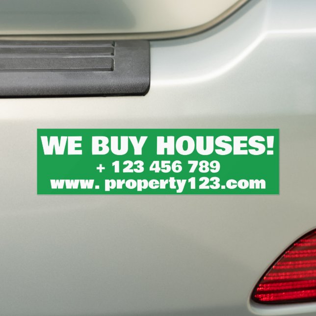 WE BUY HOUSES  PROPERTY SELLING BUMPER STICKER (On Car)