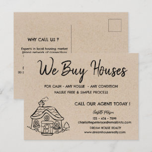We Buy Houses Real Estate Promotional Kraft Postcard