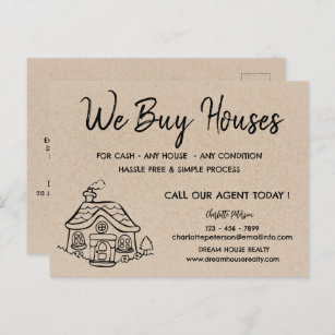 We Buy Houses Real Estate Promotional Kraft Postcard