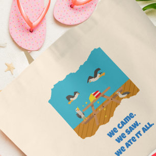 We Came We Saw We Ate It All Funny Seagull Popcorn Large Tote Bag