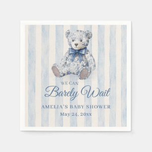 We Can Barely Wait Blue Teddy Baby Shower Napkin