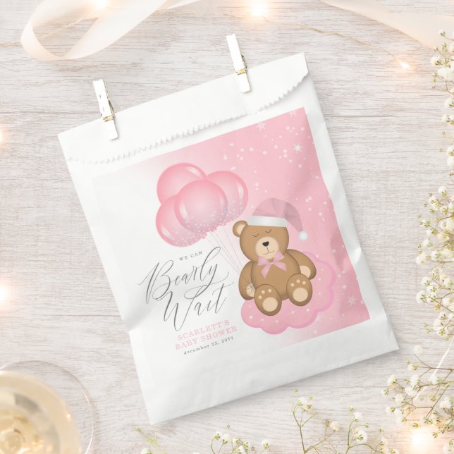 We Can Barely Wait Sleepy Bear Balloon Baby Shower Favour Bags (Clipped)