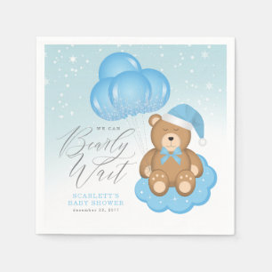 We Can Barely Wait Sleepy Bear Balloon Baby Shower Napkin