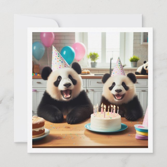 We can bear-ly believe it! Panda bear birthday  Invitation (Front)