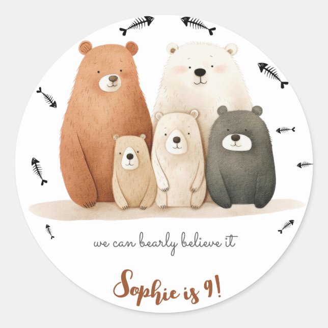 we can bearly believe it kids birthday classic round sticker (Front)