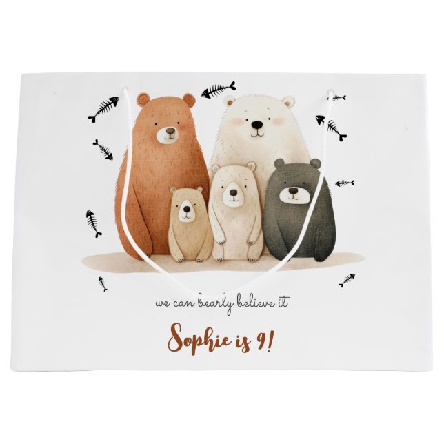we can bearly believe it kids birthday large gift bag (Front)
