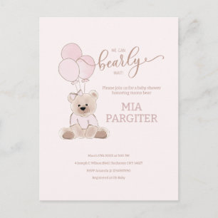 We Can Bearly Teddy Bear Pink Budget Baby Shower Postcard