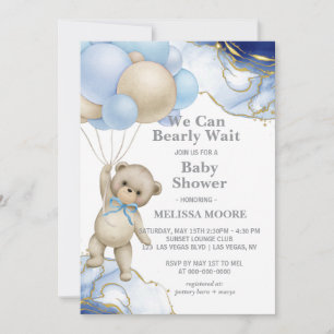 We can bearly wait abstract blue gold invitation