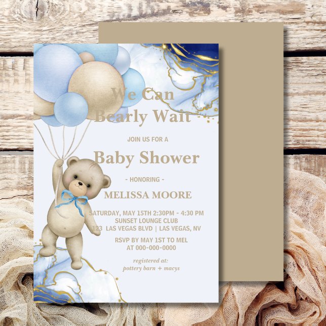 We can bearly wait abstract blue gold invitation (Creator Uploaded)