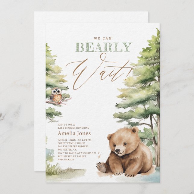 We Can Bearly Wait! Adventure Awaits Baby Shower Invitation (Front/Back)