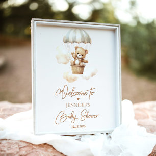 We can bearly wait air balloon baby shower welcome poster