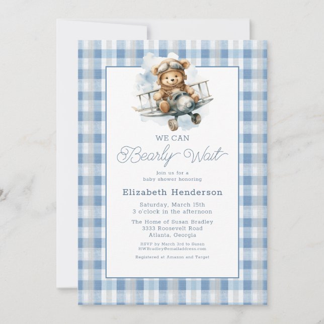 We Can Bearly Wait Airplane Baby Shower  Invitation (Front)