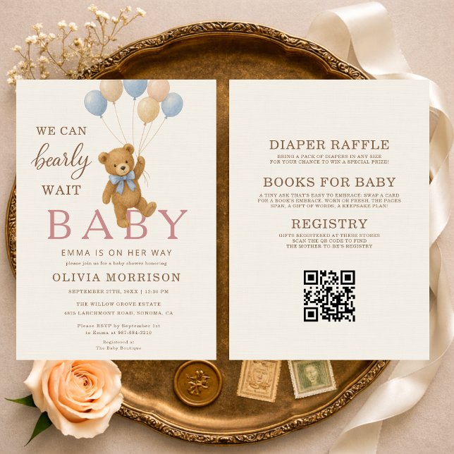 We Can Bearly Wait All in One Baby Girl Shower Invitation (Creator Uploaded)