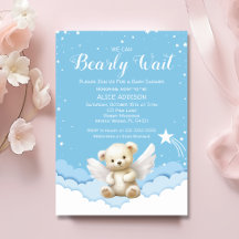 We Can Bearly Wait Angel Teddy Bear Baby Blue