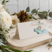 We Can Bearly Wait Aviator Bear Folded Place Card