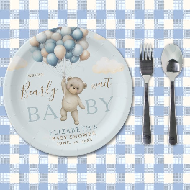 We Can Bearly Wait Baby, Bear Baby Shower Boy Paper Plate (Creator Uploaded)
