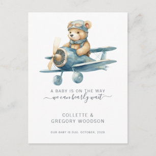We Can Bearly Wait Baby Bear In Biplane Pregnancy  Announcement Postcard