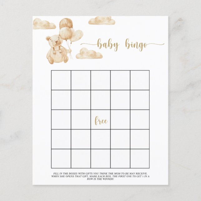 We can bearly wait baby bingo game (Front)