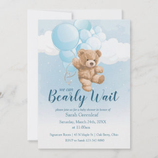 We Can Bearly Wait - Baby Boy Invitation