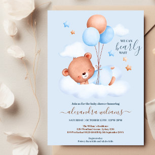 We Can Bearly Wait Baby Boy Shower Invitation