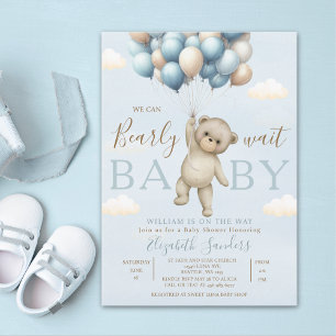 We Can Bearly Wait Baby Cute Bear Baby Shower Boy Invitation