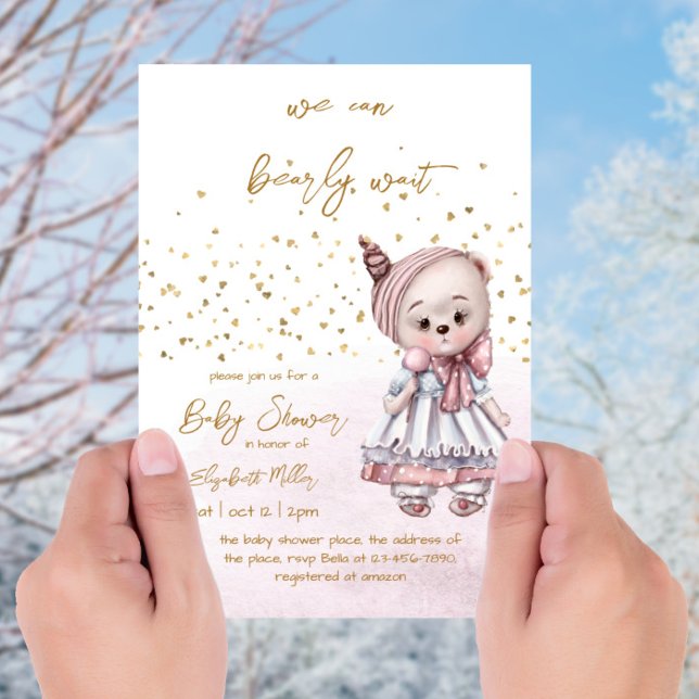 We Can Bearly Wait Baby Girl Shower Invitation (Creator Uploaded)