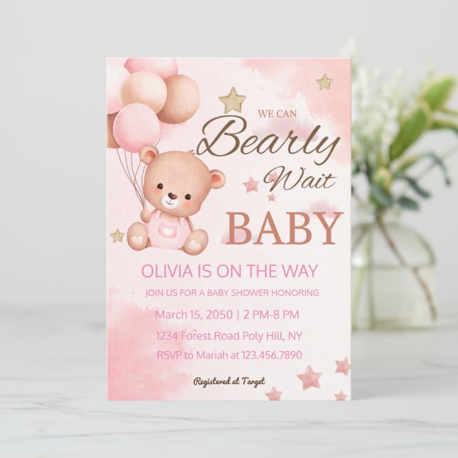 We Can Bearly Wait | Baby on the Way | Baby Shower Invitation (Standing Front)