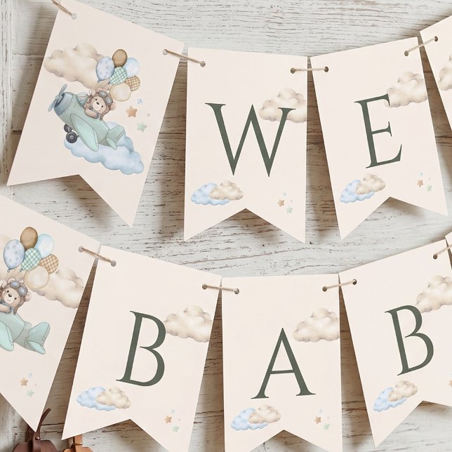 We Can Bearly Wait Baby Shower Aviator Bunting (We Can Bearly Wait Baby Shower Buntin Bunting Flags)