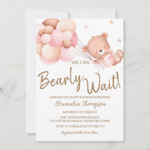 We Can Bearly Wait Baby Shower Baby Girl  Invitation