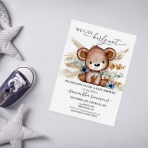 We Can Bearly Wait Baby Shower Bear Boho Blue  Invitation
