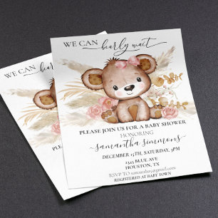 We Can Bearly Wait Baby Shower Bear Boho PInk
