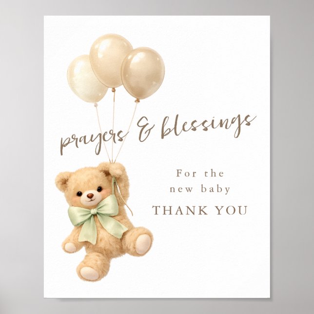 We Can Bearly Wait Baby Shower Blessings & Prayers Poster (Front)