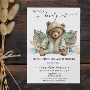 We Can Bearly Wait Baby Shower Boho Bear Invitation