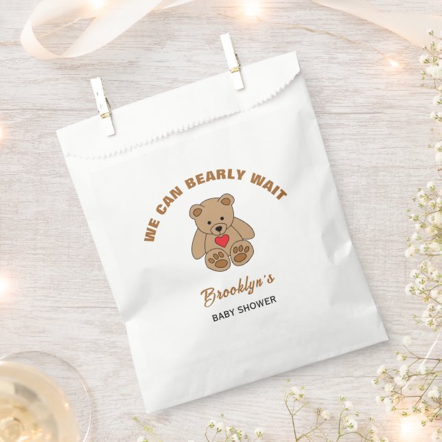 We Can Bearly Wait Baby Shower Brown Teddy Bear Favour Bags (Clipped)