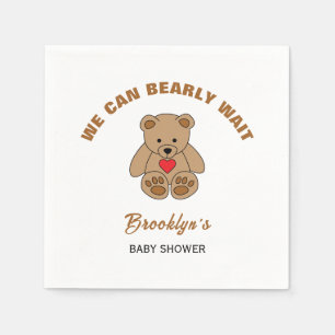 We Can Bearly Wait Baby Shower Brown Teddy Bear Napkin
