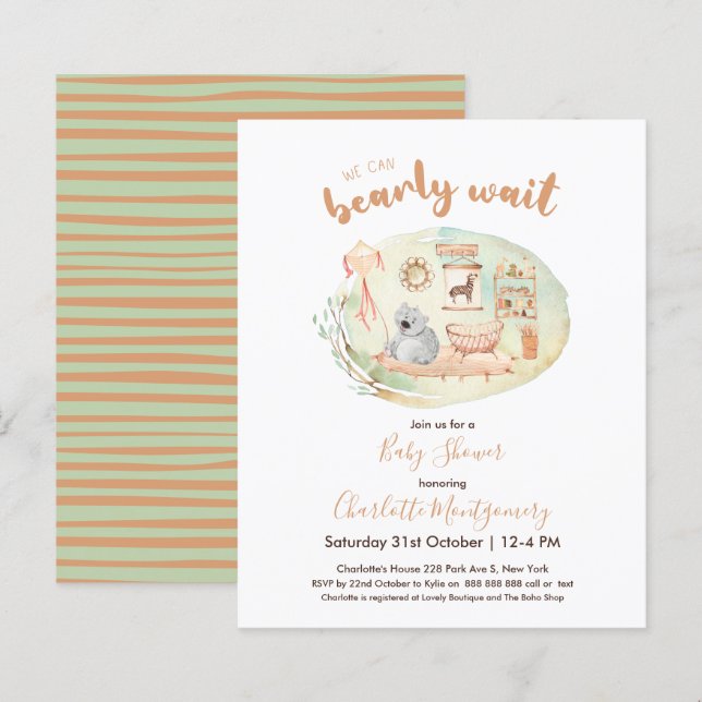 We Can Bearly Wait Baby Shower Budget Invitation (Front/Back)