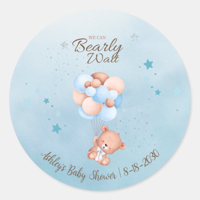 We Can Bearly Wait Baby Shower Classic Round Sticker (Front)