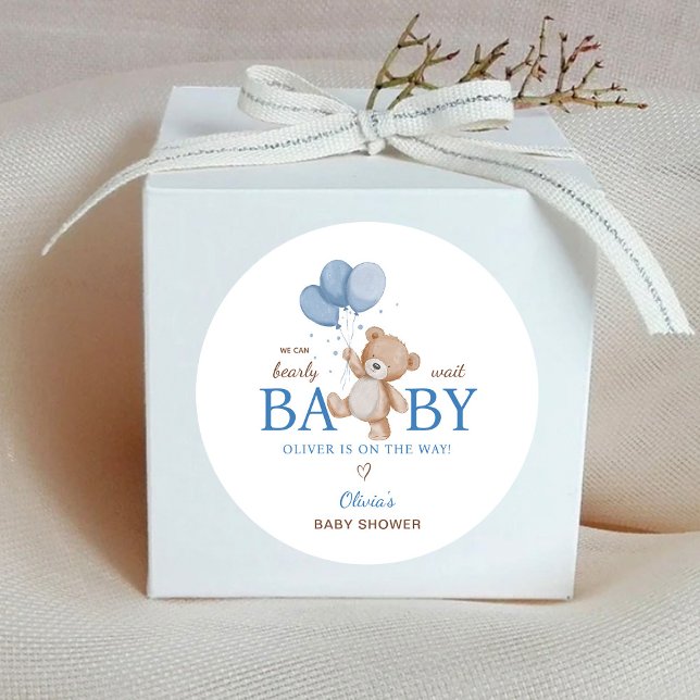 We Can Bearly Wait Baby Shower Classic Round Sticker (Creator Uploaded)