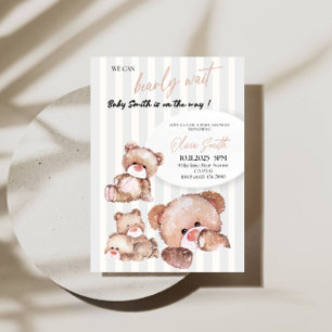 We Can Bearly Wait Baby Shower - Cute Brown Bear Invitation