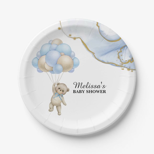 We can bearly wait baby shower dessert paper plate (Front)