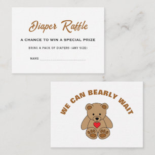 We Can Bearly Wait Baby Shower Diaper Raffle Name Enclosure Card