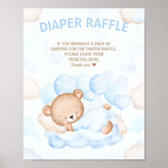 We Can Bearly Wait Baby Shower Diaper Raffle Sign (Front)